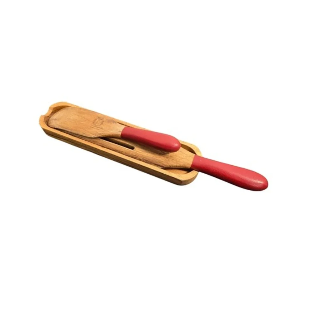 Mad Hungry Acacia Wood Kitchen Set Slotted Spurtles Holder Red‎ Handles 7 Piece